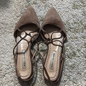 Manolo Blahnik Brown Flats Elegant Suede